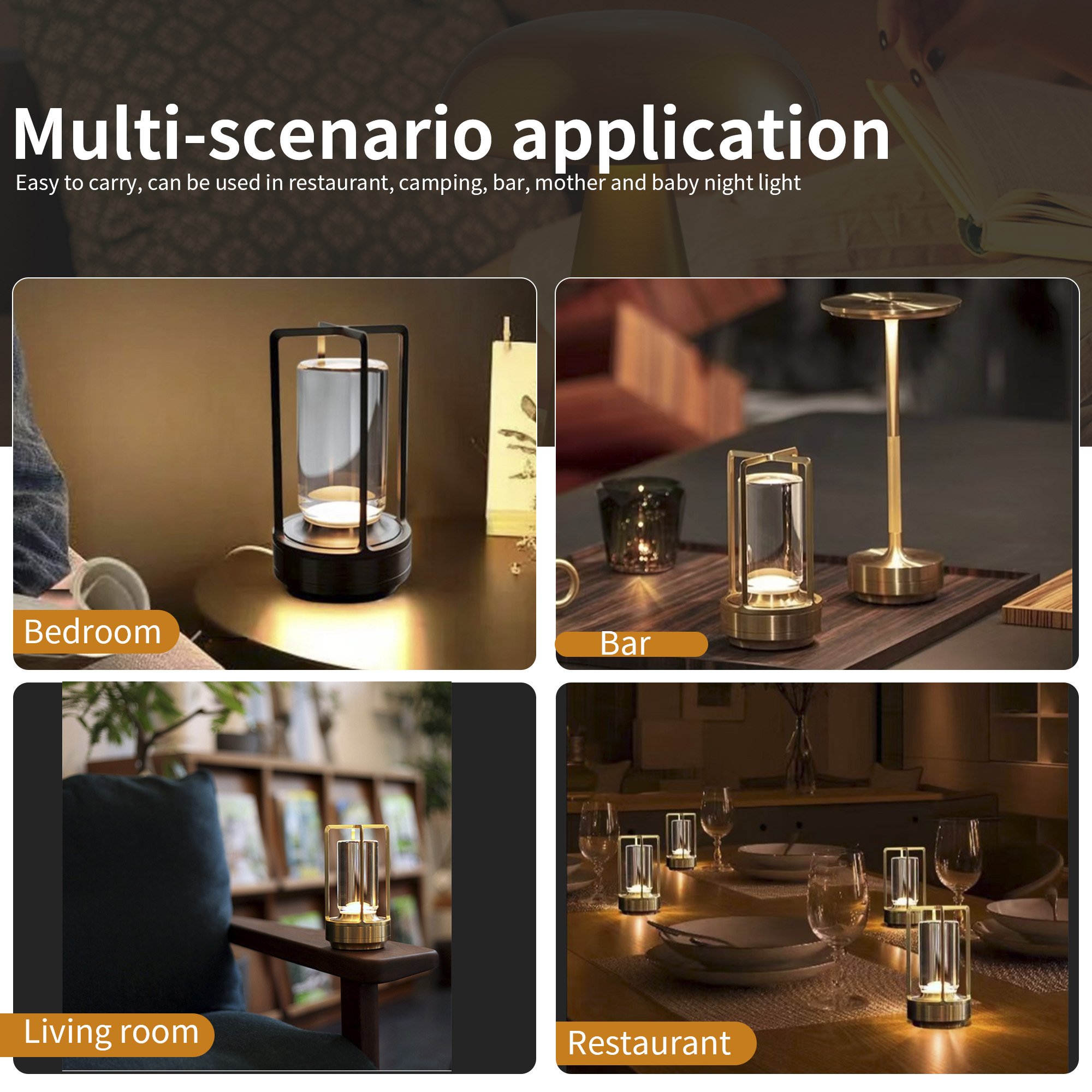 High Quality Battery Restaurant Decor luxury hotel Portable Touch Retro Rechargeable Electroplating Gold LED Table Lamp Cordless