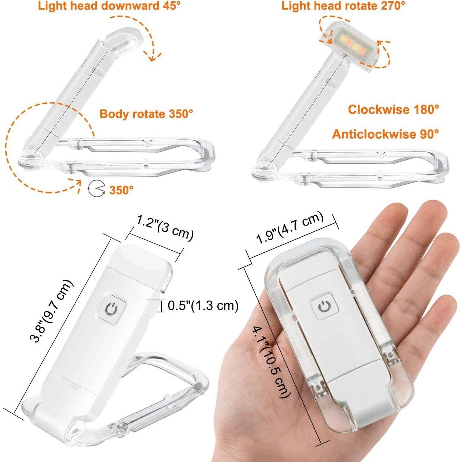Portable Rechargeable 3 Brightness Levels Flexible Clip On Book Lights LED Desk Reading Light for Kids Bookmark lamp