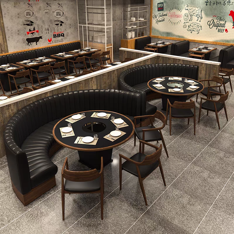 Custom Light Luxury Hotel Restaurant Coffee Shop Cafe Furniture sets Leather Booth Sofa Seating Dining Room Table Chair sofa Set