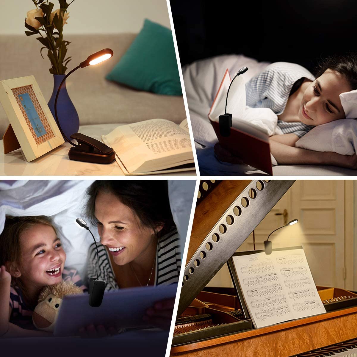 LOHAS 2024 New Style 14 LED Clip on Mini Reading Light 20 Light Modes USB Rechargeable Book Light for Reading in Bed