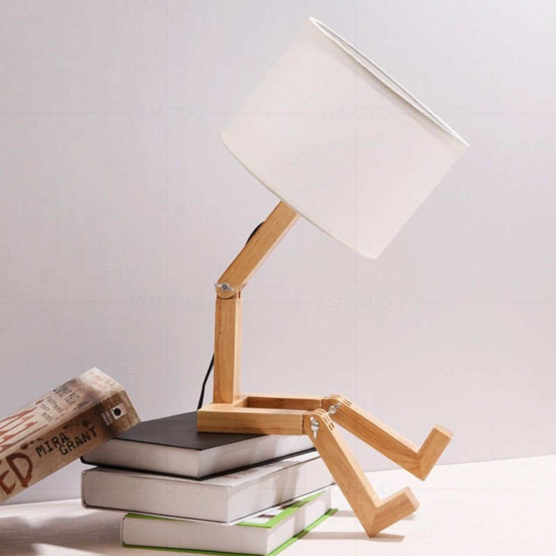 New Creative Nordic Solid Wood Personalized Robot Luxury Adjustable Folding Reading Bedroom Bedside Study LED Light