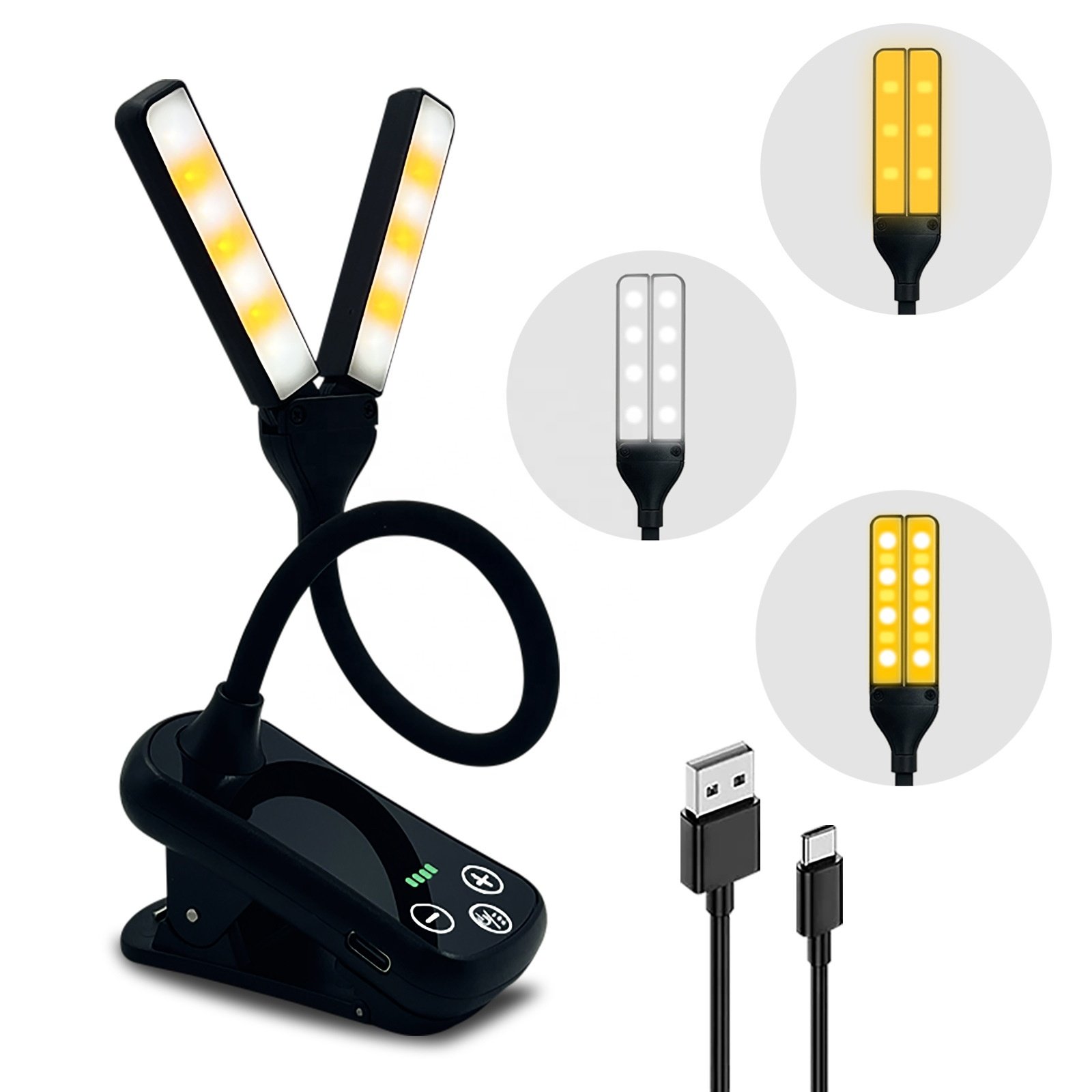 Portable flexible gooseneck USB rechargeable desktop desk night reading led book clip light with clip for reading book in bed