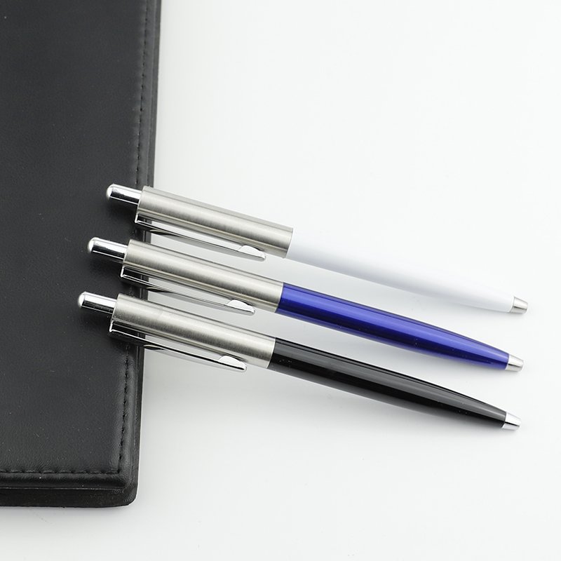 Classical Click Metal Stainless Steel Ball Point Pens Promotion Light Full Metal Custom LOGO Retractable Pen for Journal Book