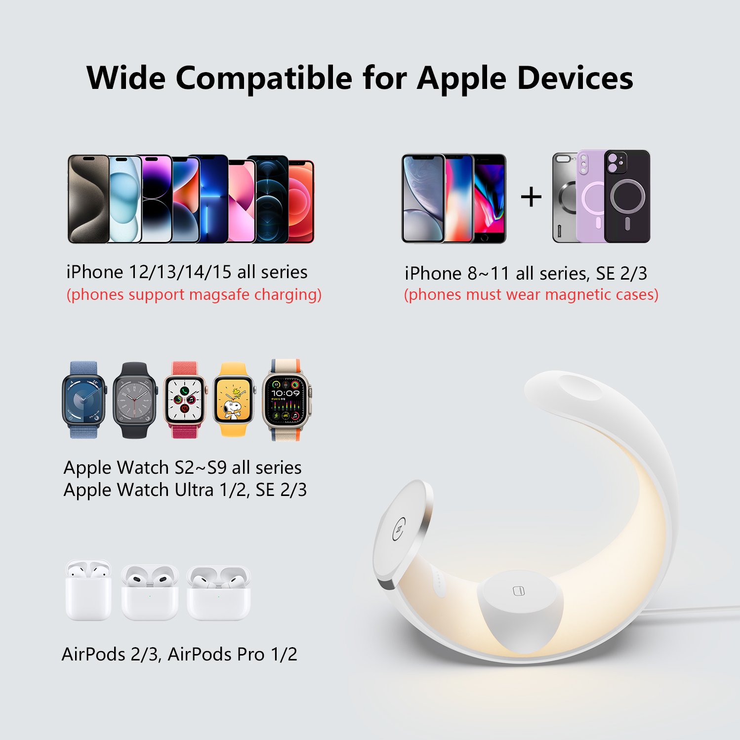 touch rechargeable battery book read light bedside desk table light lamp led for book with fast qi wireless charger station