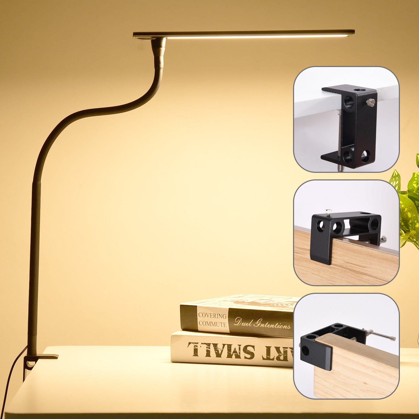 Desk Lamp LED Reading light Dimmable USB Clamp Lamp Adjustable Flexible Gooseneck Table Light for Bed Nail Home Office Computer