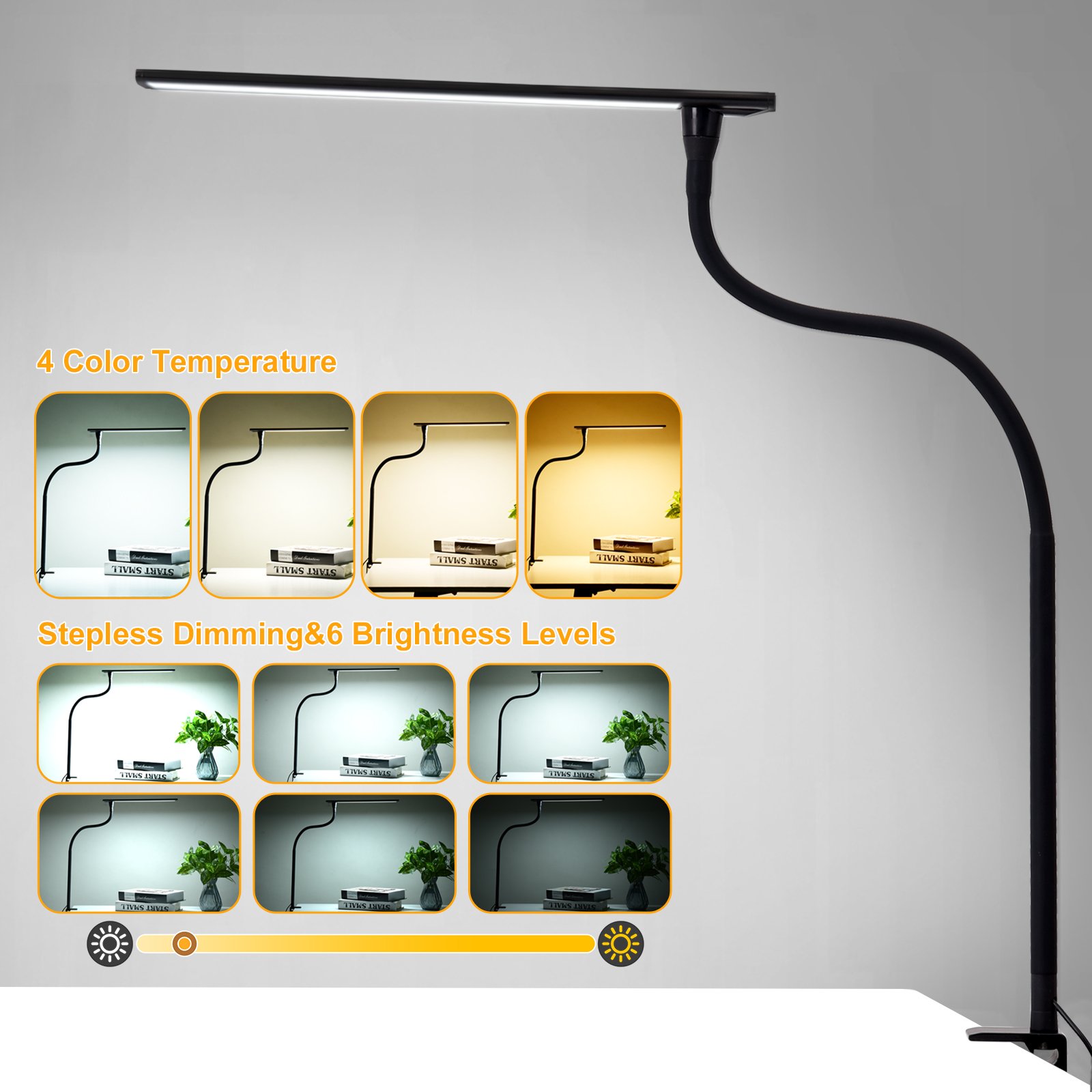 Desk Lamp LED Reading light Dimmable USB Clamp Lamp Adjustable Flexible Gooseneck Table Light for Bed Nail Home Office Computer