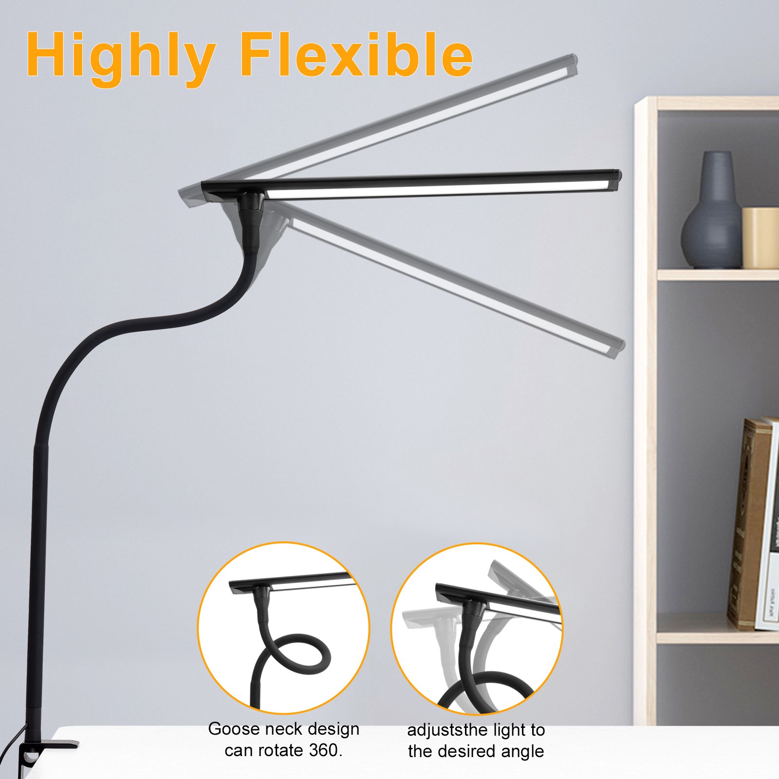 Desk Lamp LED Reading light Dimmable USB Clamp Lamp Adjustable Flexible Gooseneck Table Light for Bed Nail Home Office Computer