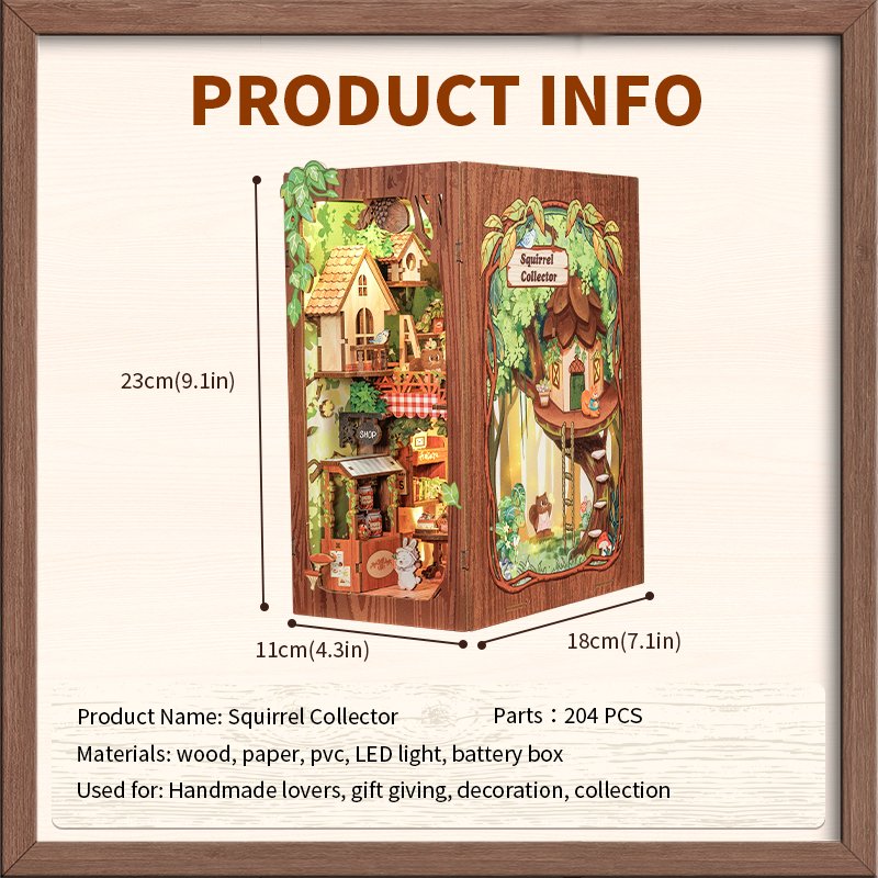 Cutebee New style 3D Wooden Puzzle DIY Crafts Touch Sensor on Led Light Night Light Squirrel collector Book Nook Kit