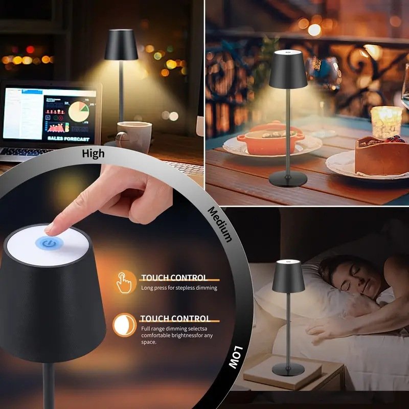 Modern LED IP 44 water proof night light Cordless with Type-C Charging battery Dimmable Touch Sensor Iron smart lighting for bar