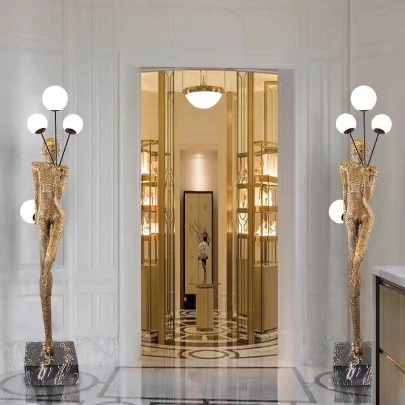 black copper resin fiberglass led sculpture floor lamp statues home decor art decorative led light copper chrome black sculpture