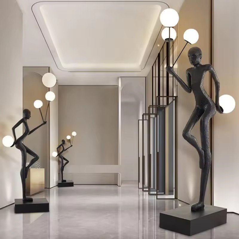 black copper resin fiberglass led sculpture floor lamp statues home decor art decorative led light copper chrome black sculpture