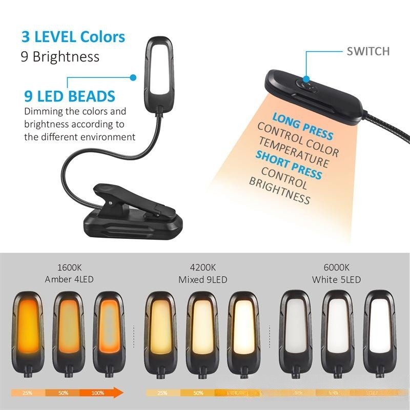 Book Light Modern Beside Clip On Book Lamp Rechargeable led Dimmable Reading Light For Study