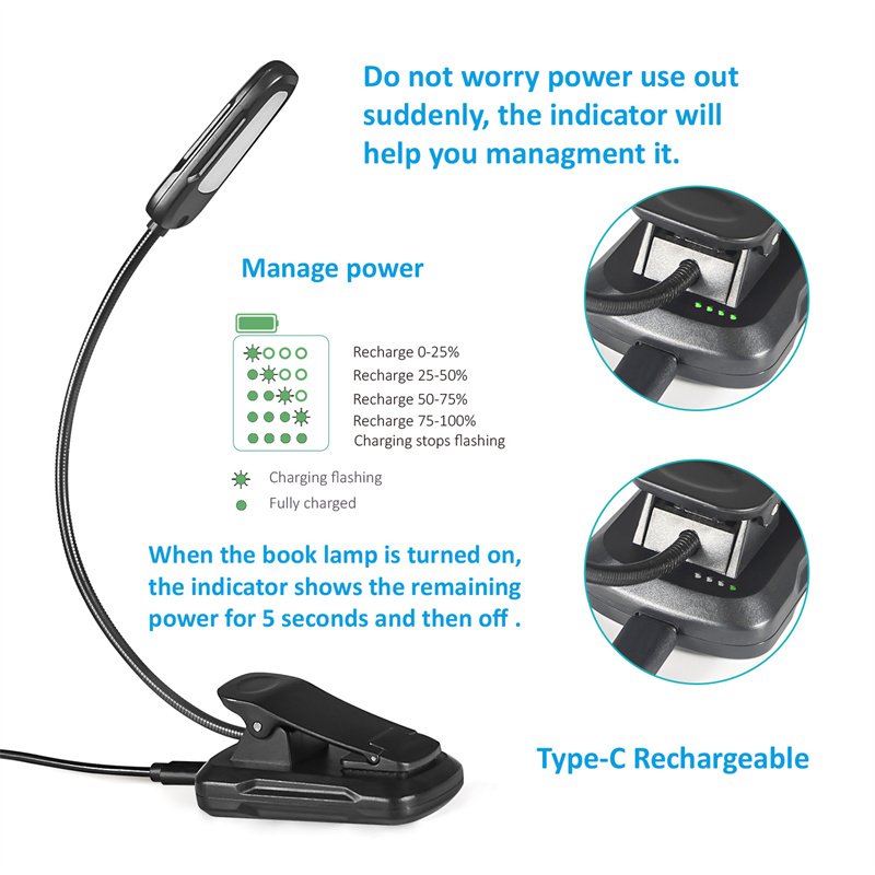 Book Light Modern Beside Clip On Book Lamp Rechargeable led Dimmable Reading Light For Study