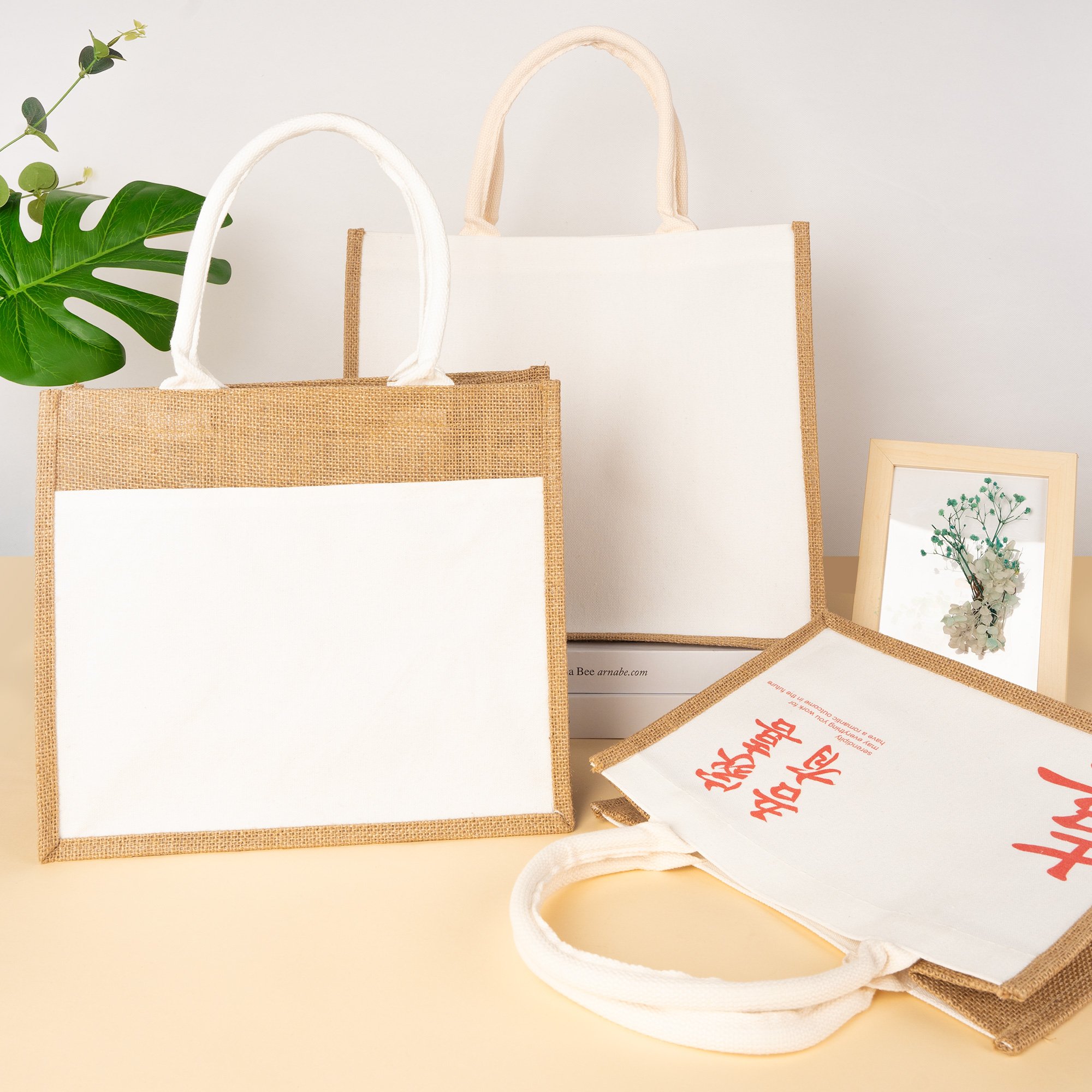 Custom Printed Burlap Handbag Eco Reusable Jute Handmade Bag Shopping Jute Linen Bags