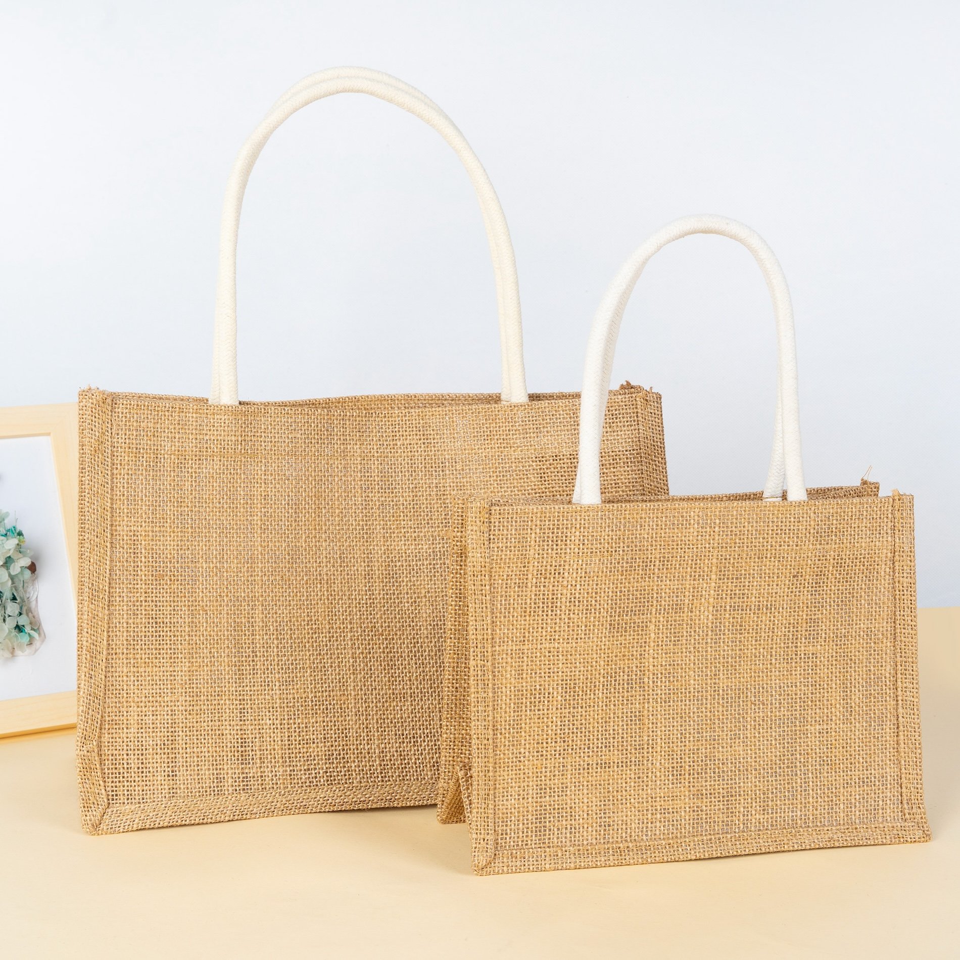 Custom Printed Burlap Handbag Eco Reusable Jute Handmade Bag Shopping Jute Linen Bags