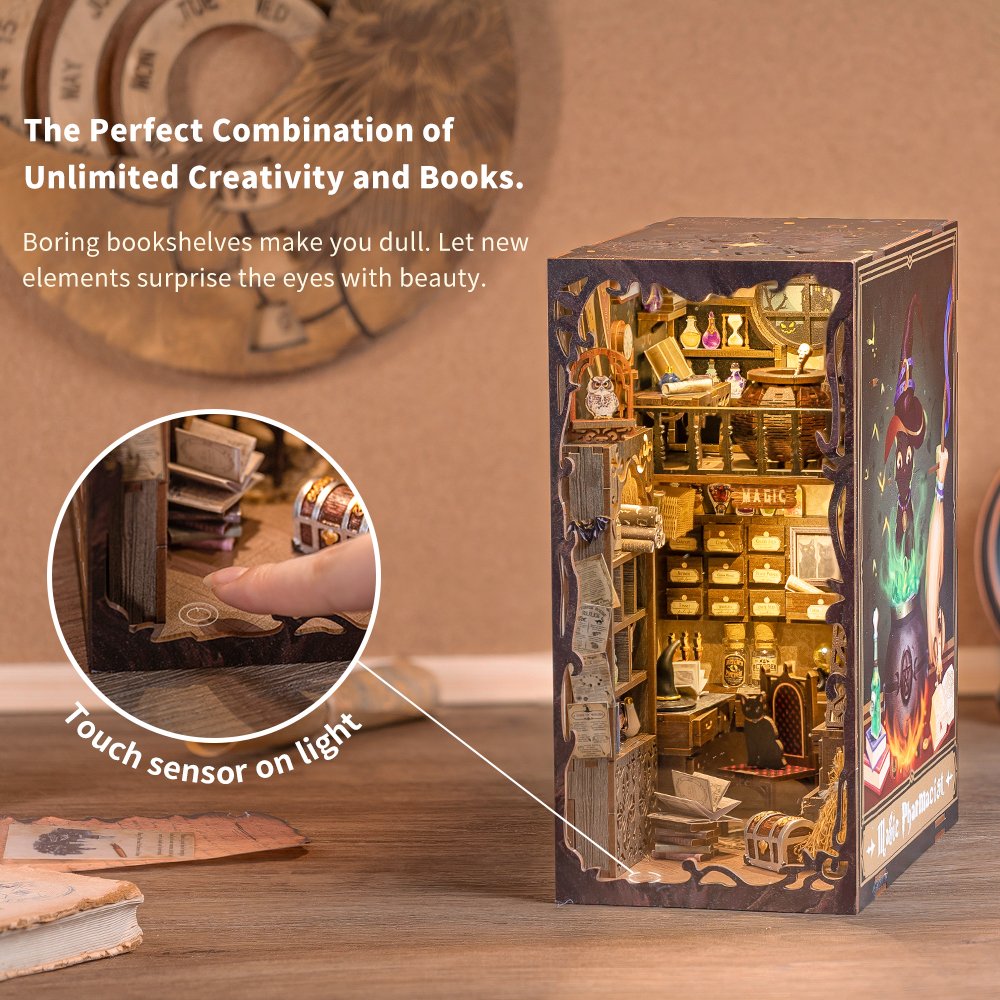 Cutebee DIY Gifts Toy Miniature House Dollhouse Touch Light Model Building Book Nook for Decoration