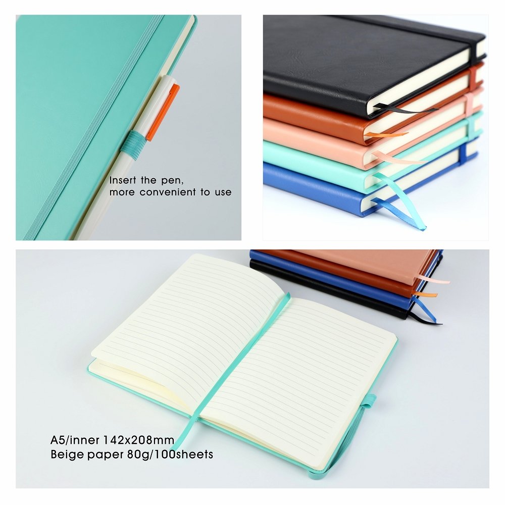 High Quality Business Office Lined Personalized Printed Note Book PU Leather Custom A5 Hardcover Journal Notebook With Logo