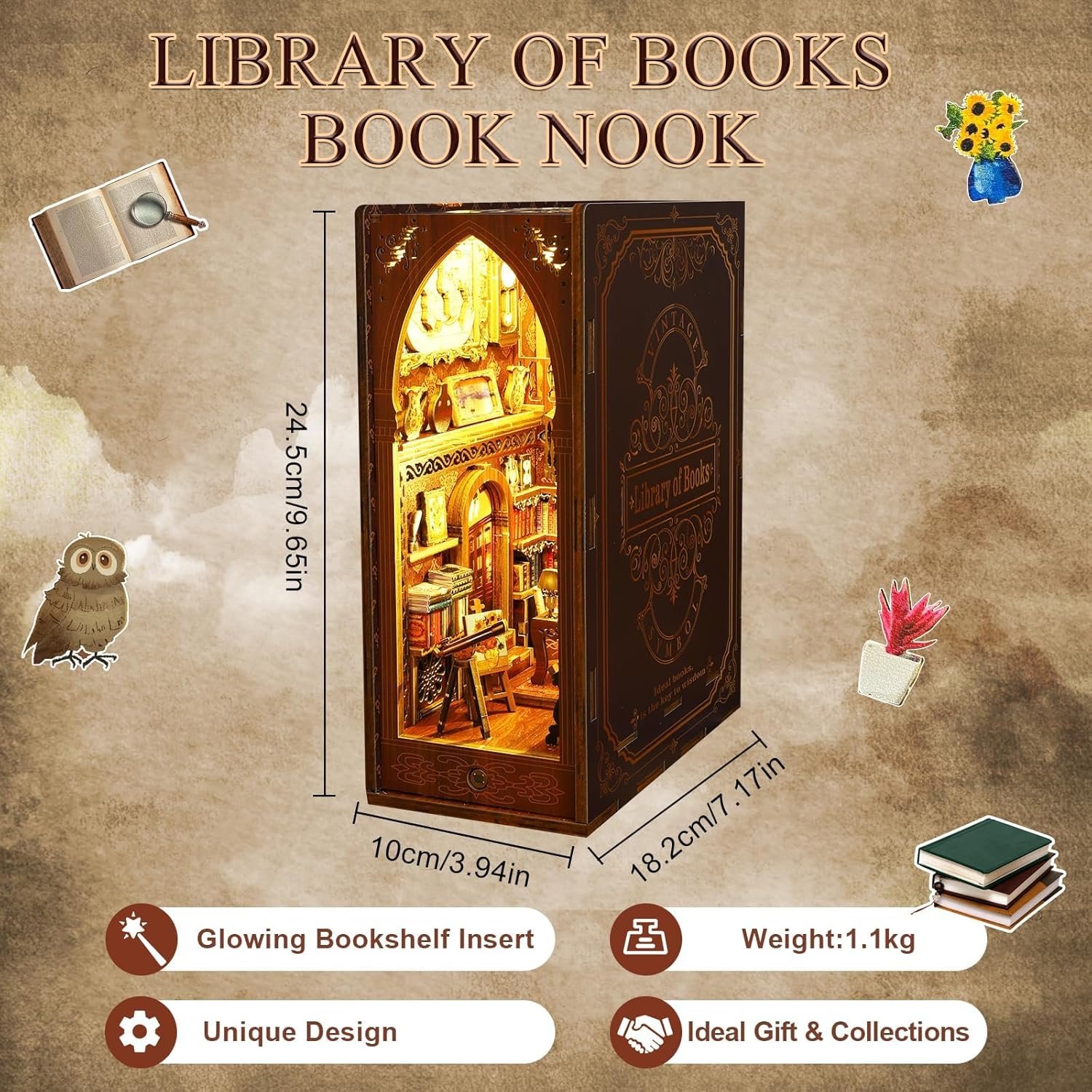 Factory Price Library of Books Booknooks 3D Book Nook Kit Puzzle DIY Book Nook with LED Light