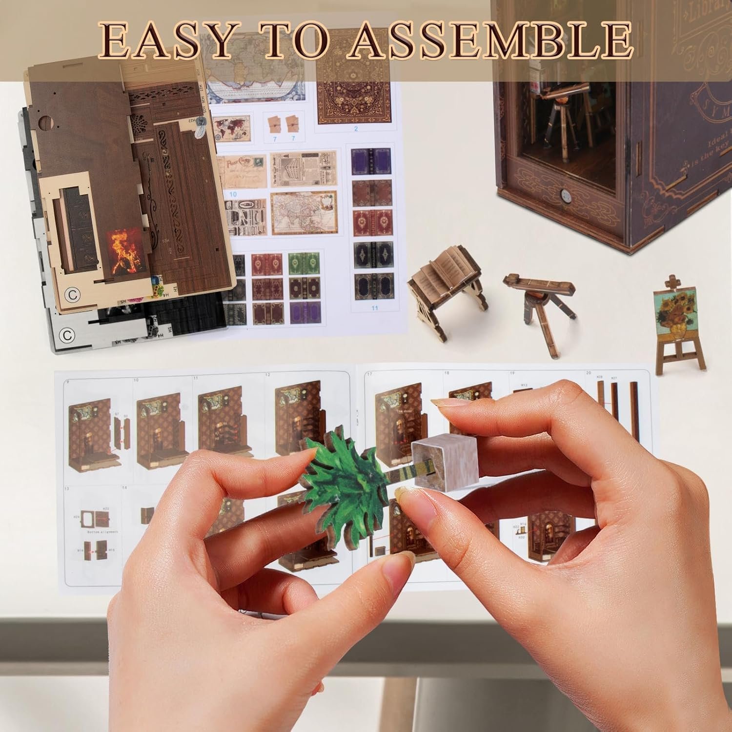 Factory Price Library of Books Booknooks 3D Book Nook Kit Puzzle DIY Book Nook with LED Light