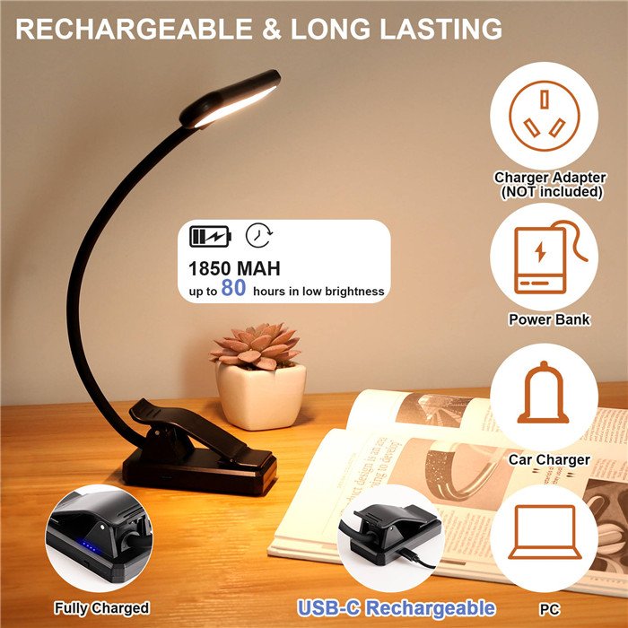 Super Bright LED Piano Light Amber LED Clip on LED Book reading Light Rechargeable Music Stand Light Perfect for Piano Orchestra