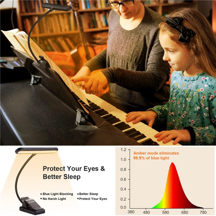 Super Bright LED Piano Light Amber LED Clip on LED Book reading Light Rechargeable Music Stand Light Perfect for Piano Orchestra