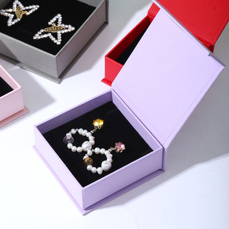 Wholesale Y#MD06 Book Shaped Magnetic Flip-Top Box Cardboard Paper Jewelry Box With Flocking Sponge Insert