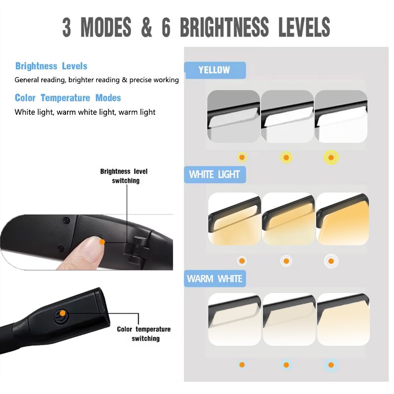 Rechargeable LED Neck Reading Light 3-Level Brightness smart Book Lights Bed Reading Book Light Lover's gift