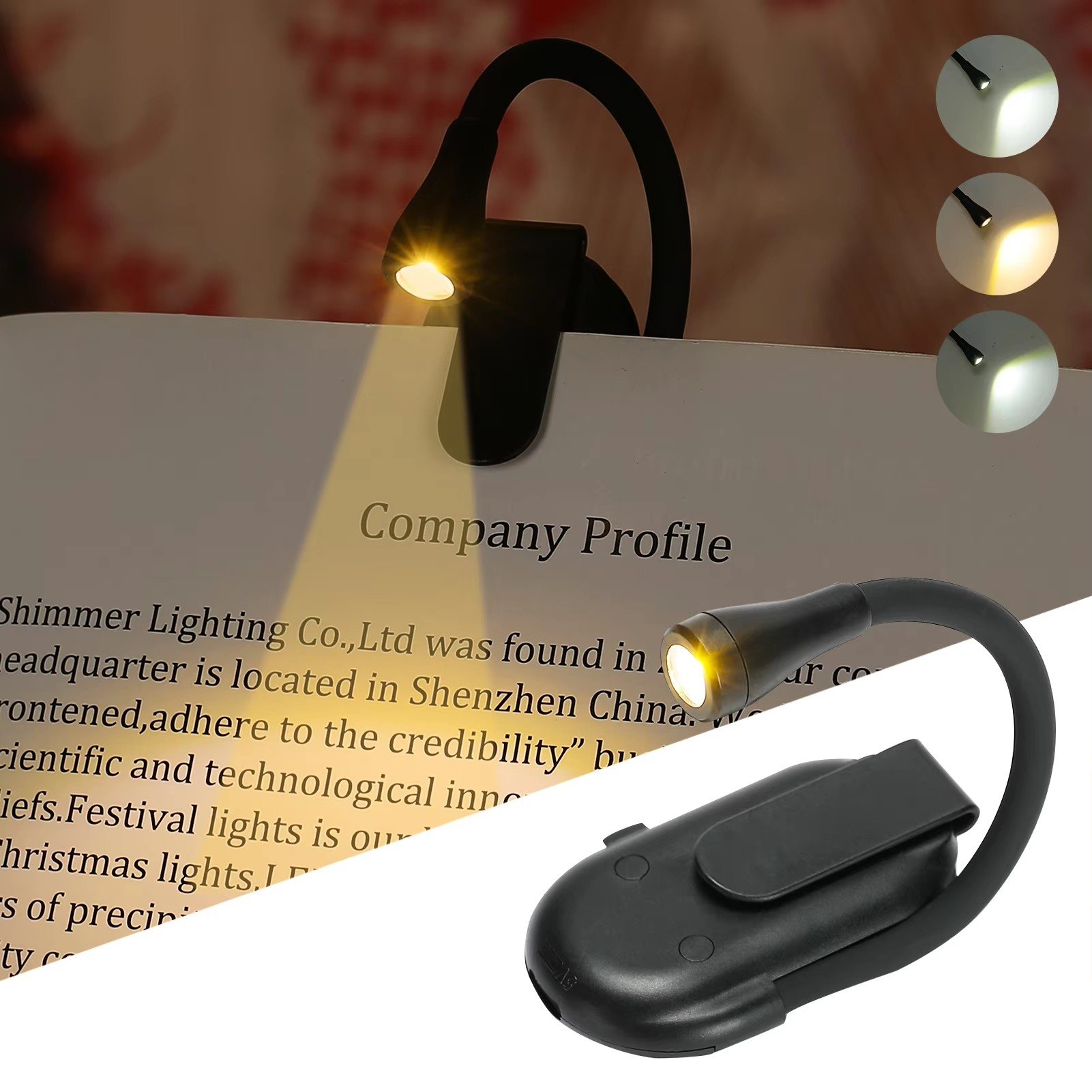 Mini USB Rechargeable Clip-On Book Light 3 Color Book Lamp Adjustable Brightness Reading Lamp for Kids Sleep Aid Lights
