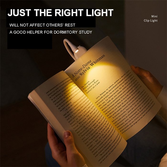 Mini USB Rechargeable Clip-On Book Light 3 Color Book Lamp Adjustable Brightness Reading Lamp for Kids Sleep Aid Lights