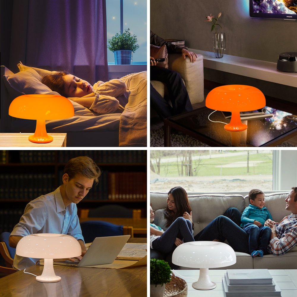 LED Mushroom Table Lamp Bedside Lamps Portable Dimmable with USB Charging Translucent Lampshade Table Lamp for Read Living Room