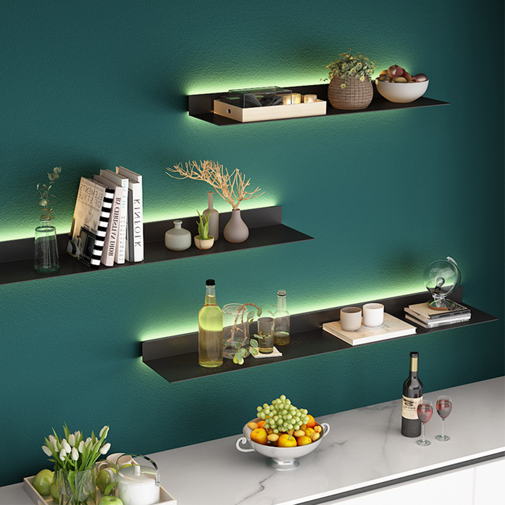 Wall Mounted Aluminum Alloy Metal Floating Shelf Slat Wall Iridescent Clear Bathroom Storage Ledge Shelves For Wine Display
