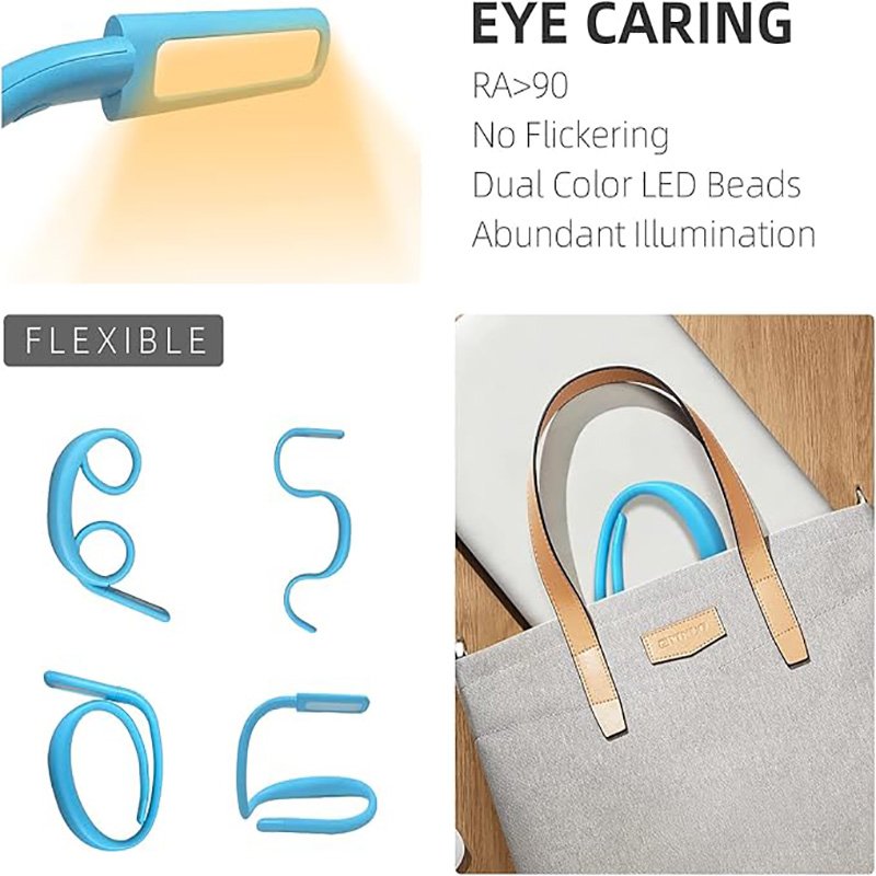 LED rechargeable neck light bed reading book light 3 colors flexible arms durable very suitable for reading knitting camping