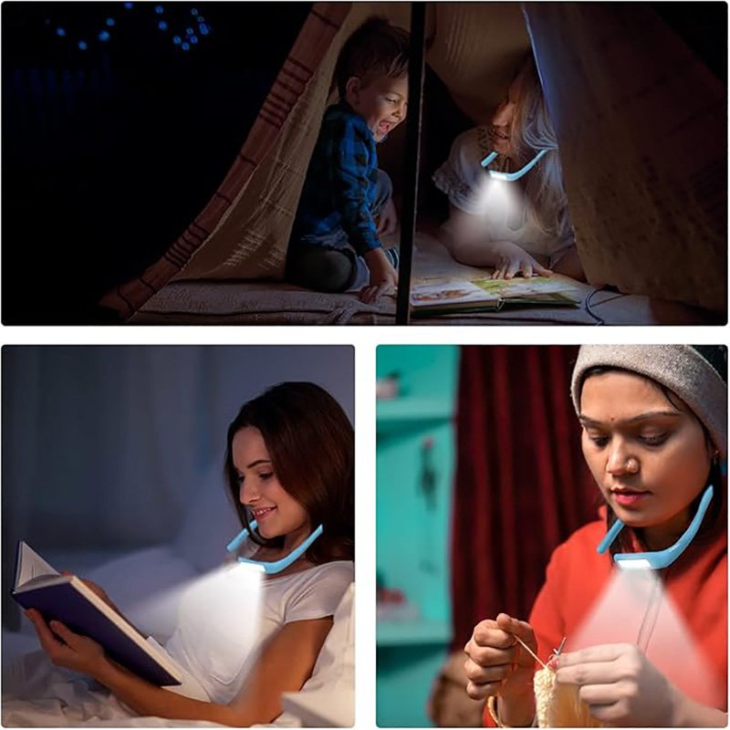 LED rechargeable neck light bed reading book light 3 colors flexible arms durable very suitable for reading knitting camping
