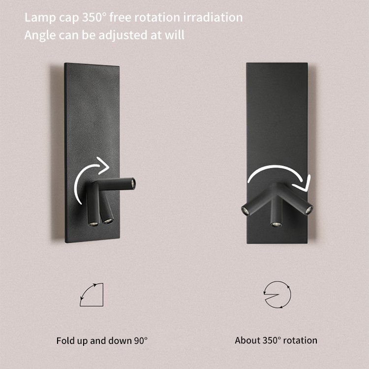 Wall lamp bedroom bed modern atmosphere hotel villa living room simple creative 3+6w white black wall light