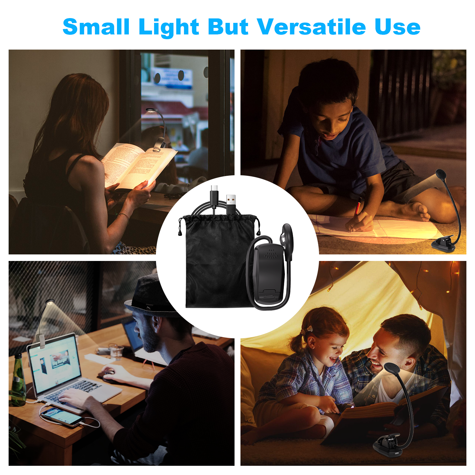 New Design Eye Protection Book Reading Light With Clip Bright Adjustable Rechargeable Portable 5 color Mode Book Light with Clip