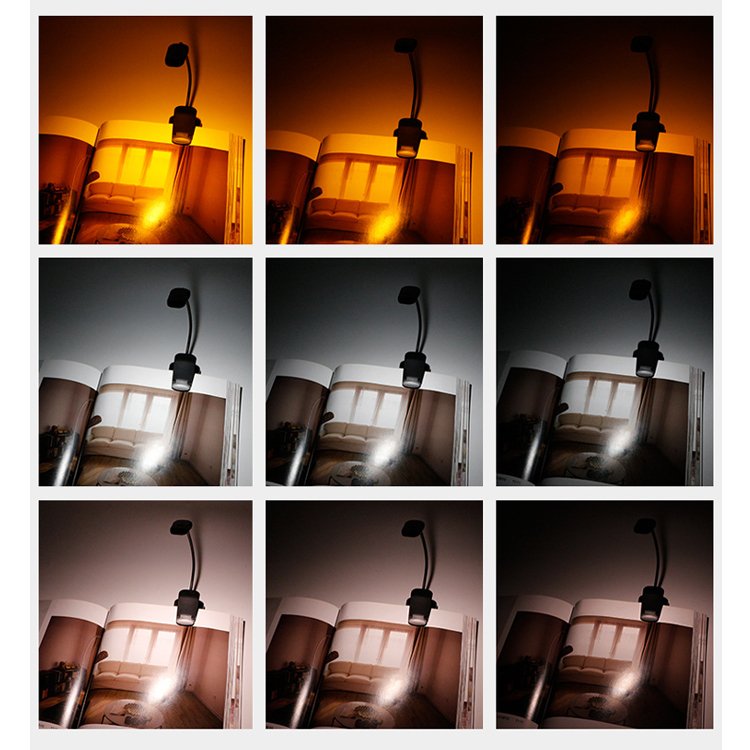 Portable Warm White 3 Color Temperatures 9 Brightness Rechargeable Clip 9 LED Book Light Adjustable Flexible Reading Lamp