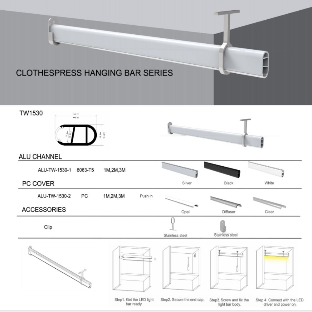 TW1530KC 15*30mm Warehouse Direct supply Wardrobe Hanger Rod Closet Night Light Rechargeable Wireless LED Motion Sensing Light