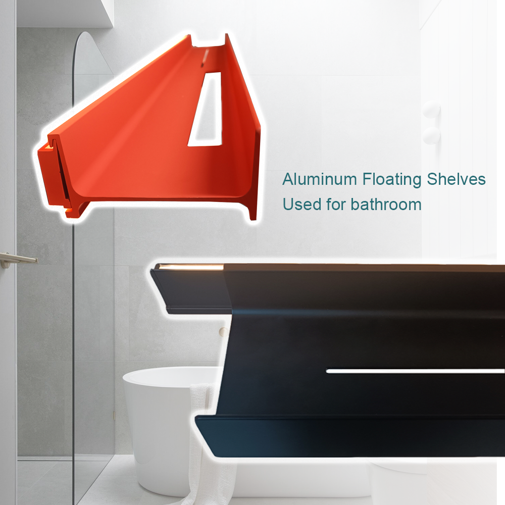 High End Bathroom Waterproof Wall Mounted Metal Fittings Led Light 4 Layers Red Display Rack Floating Shelves For Nail Salon