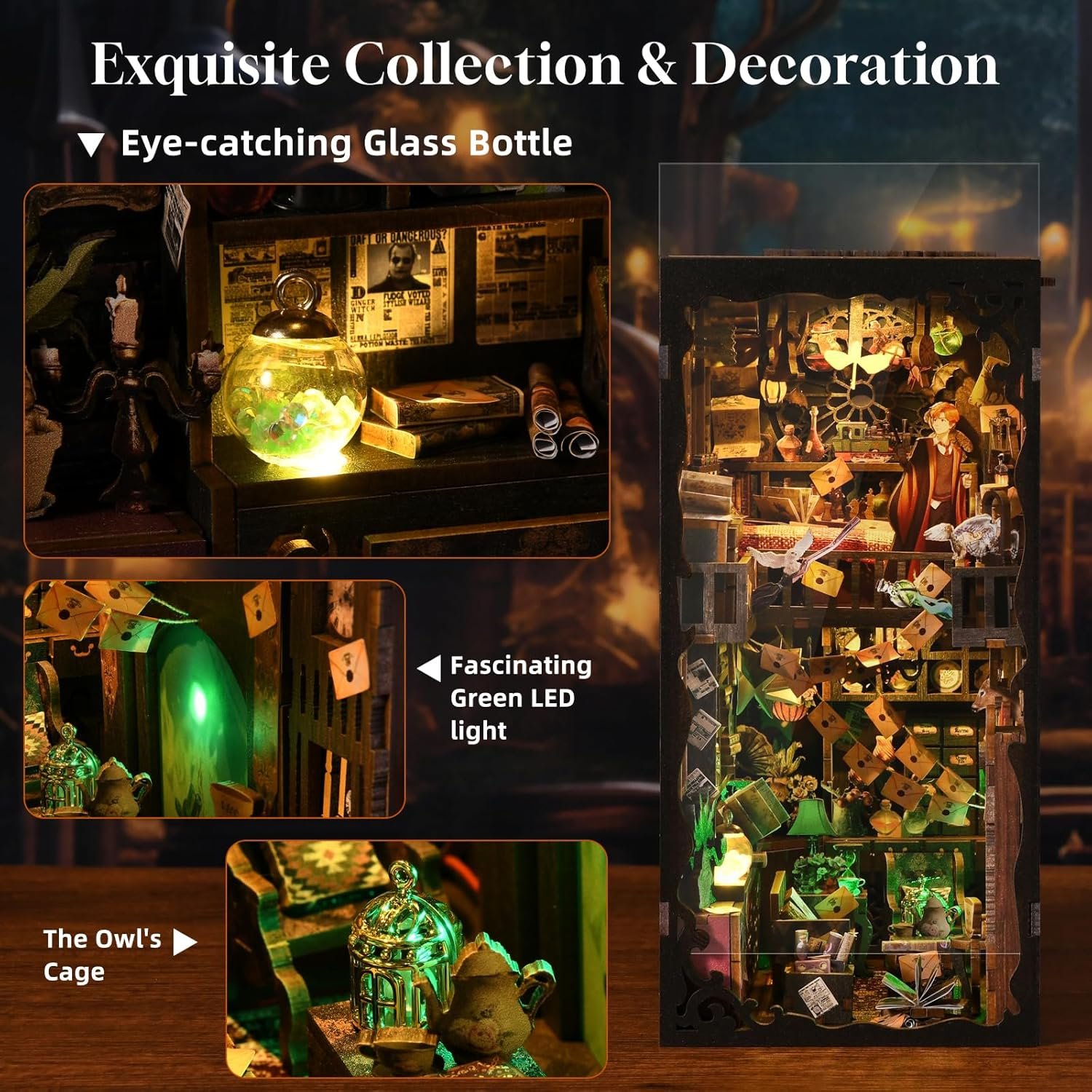 Aslowsnail Bookends Miniatured SL08 Herry Poutter 3D Book Nook Kit Puzzle DIY Book Nook with LED Light