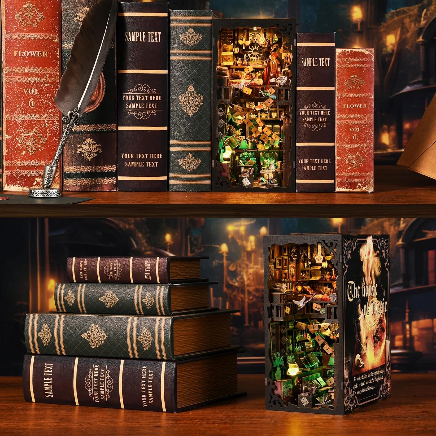 Aslowsnail Bookends Miniatured SL08 Herry Poutter 3D Book Nook Kit Puzzle DIY Book Nook with LED Light