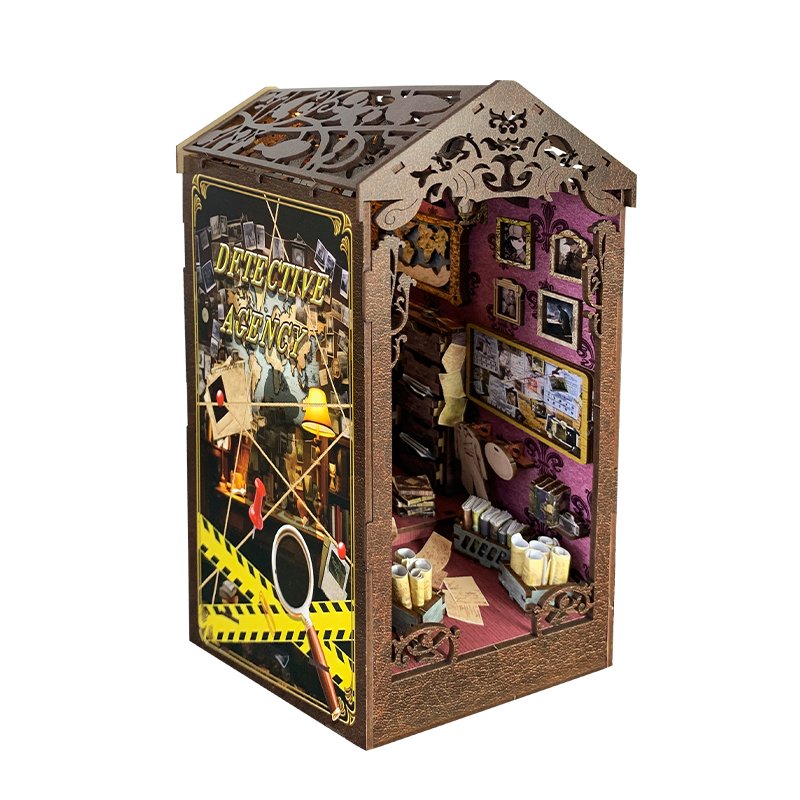 New Style Beautiful Book End Home Art Decorations Handcraft Three-dimensional Carved Wooden Space Detective Puzzle With Lights