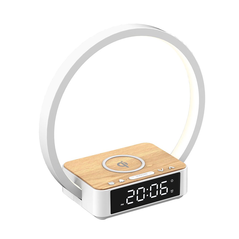 Newly-designed Portable Wake-up Lamp with Wireless Charger with Alarm Clock and Snooze Function for Bedroom Lighting