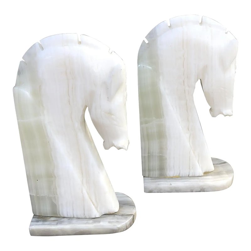 Onyx Marble Horse Shape Book Ends Original Art Gift Polished Multi-Color Horse Bookends Floor Use Natural Stone Tile Technique