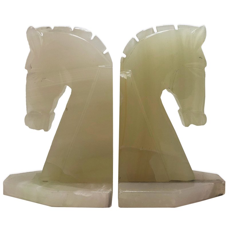 Onyx Marble Horse Shape Book Ends Original Art Gift Polished Multi-Color Horse Bookends Floor Use Natural Stone Tile Technique