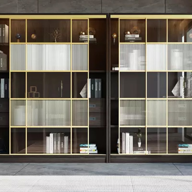 NAAFI Customized Italian Light luxury Sliding Door Bookcase Gold Aluminum Alloy Frame Clad Toughened Glass Door