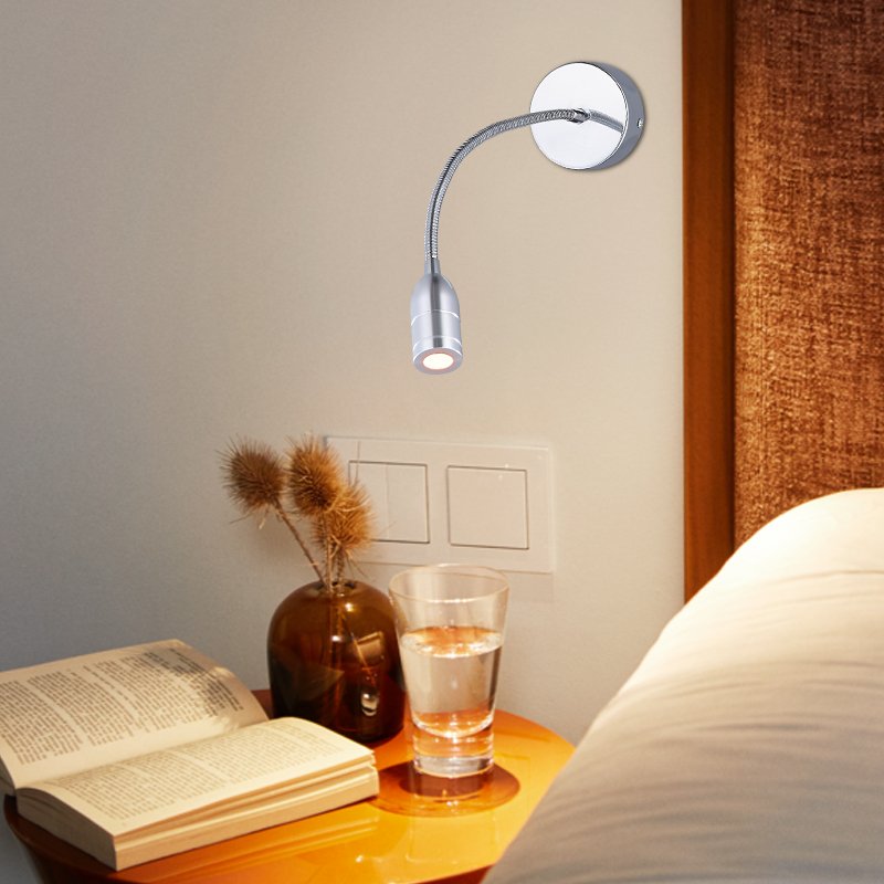 Modern Flexible LED 3W Bedside Reading Lamp Adjustable Lamp Arm Surface Wall Mounted Lamp Hotel Bed Side Book Light