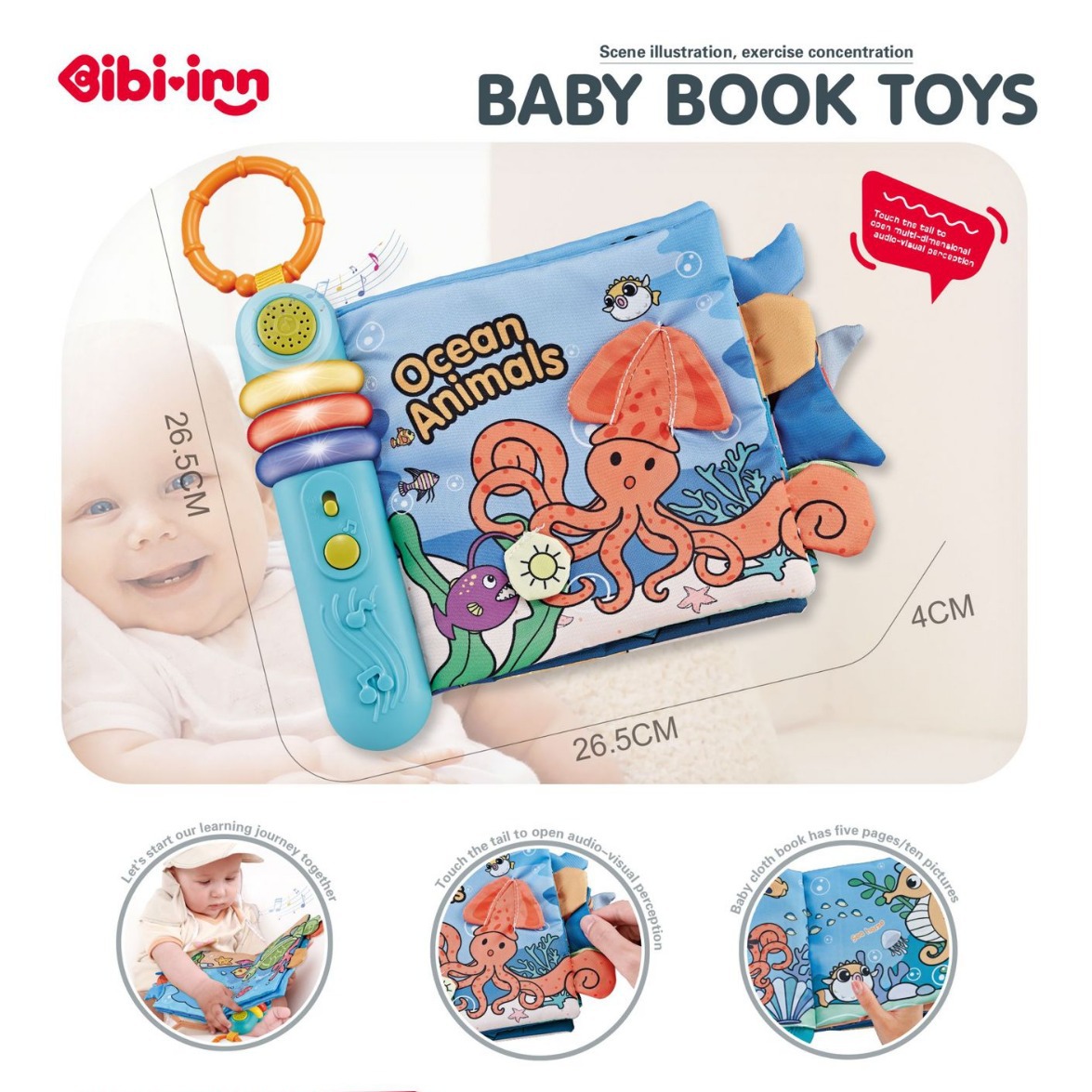 Baby New Product Multiple Styles Sea World Cloth Book Kids Early Puzzle Toys Learn Touch Sensory Music Tail Cloth Book
