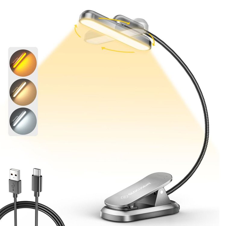 Glocusent New Rotatable Light Head Portable Mini Usb Rechargeable Flexible Led Clip On Book Light For Reading In Bed