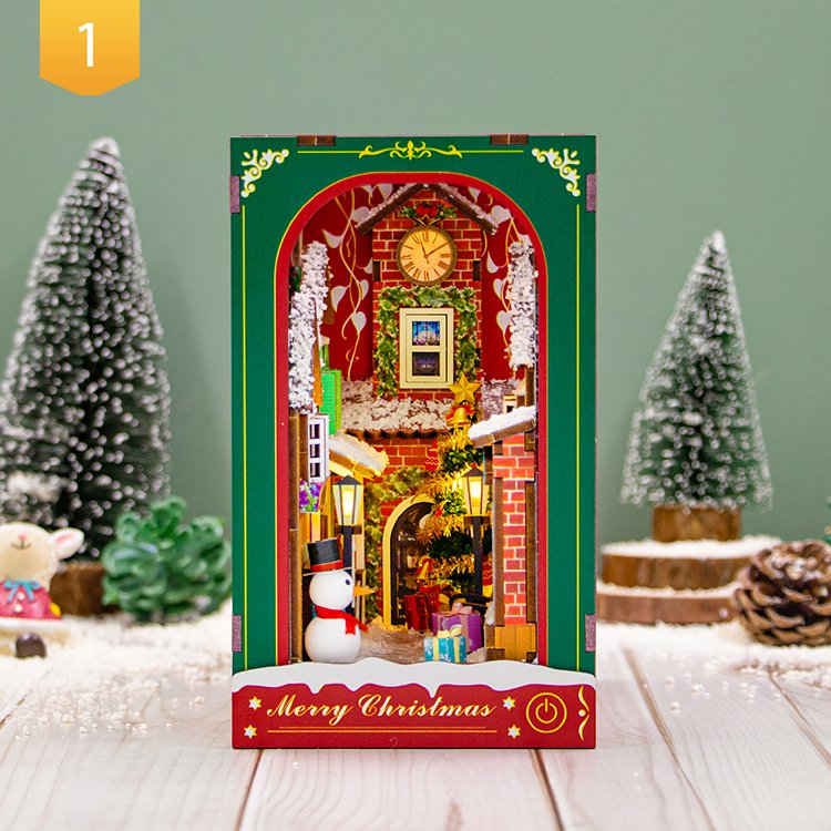 Hongda PC2417 Winter of Christmas Book Nook kit Miniature Wooden Diy Wood Book Nook With Light