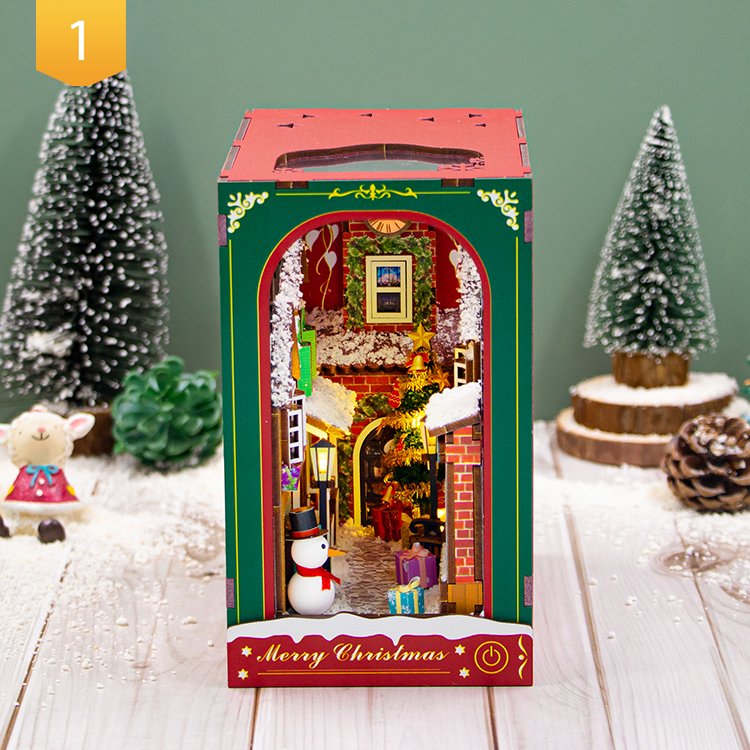 Hongda PC2417 Winter of Christmas Book Nook kit Miniature Wooden Diy Wood Book Nook With Light